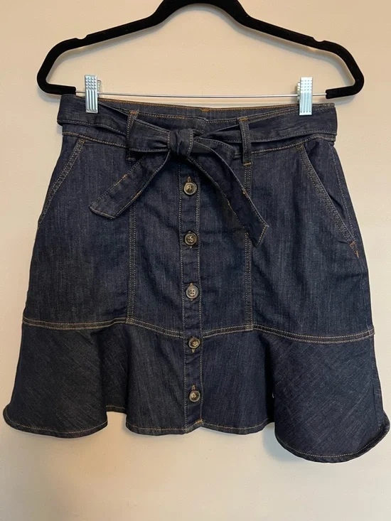 Nine West Ribbon Belt Button Front Denim Mini Skirt Size M - Picture 5 of 10